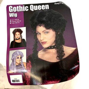 Pony Express Gothic Victorian Long Black Wig NOS NWT